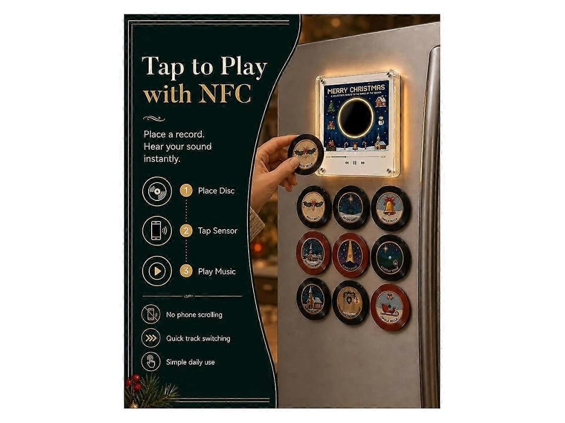 Gira-discos De Natal Com Íman E Caixa Musical Nfc