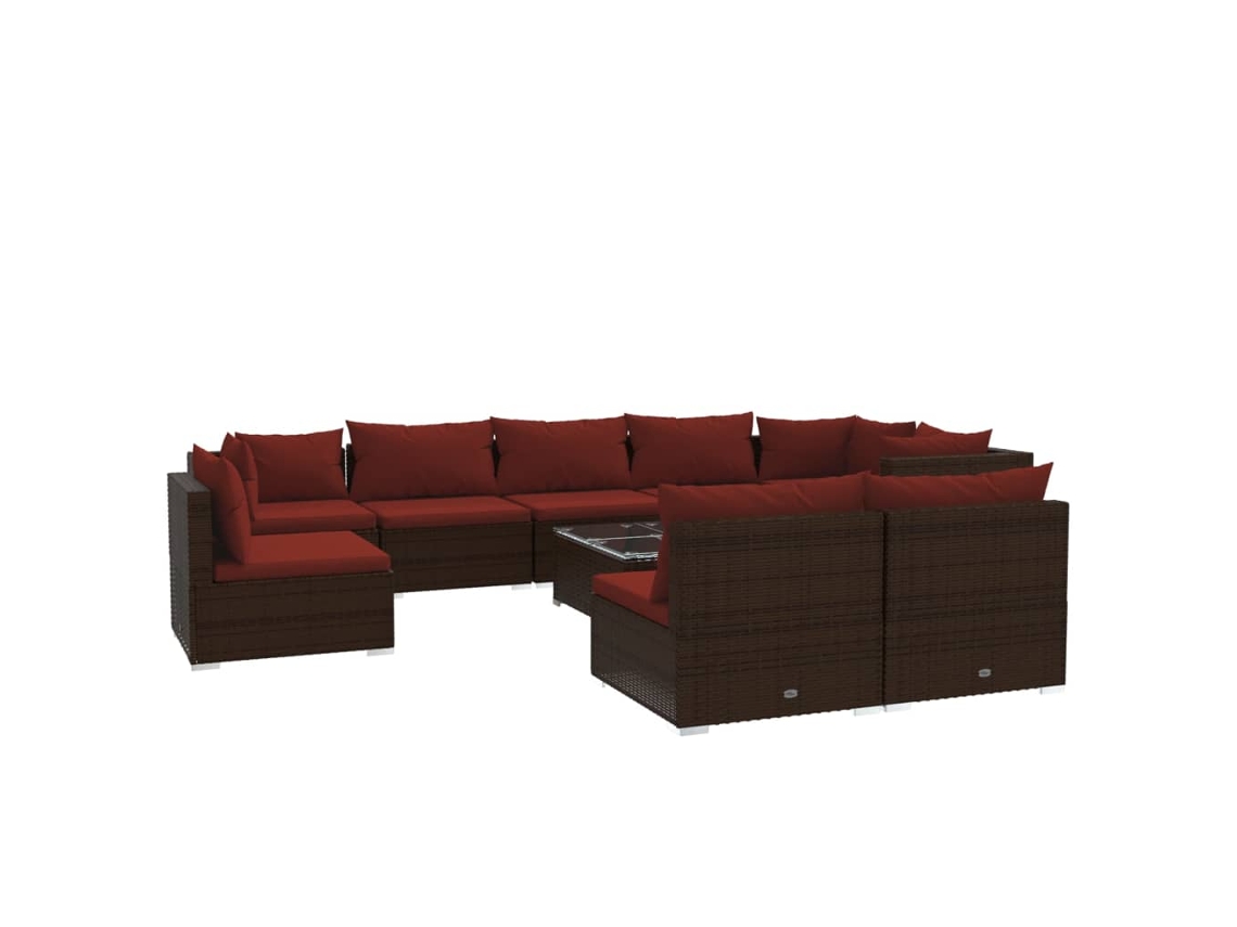 Maison Exclusive - 10 Pcs Conjunto Lounge De Jardim C/ Almofadões Vime Pe Castanho
