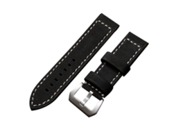 Pulseira de couro genuíno para relógio masculino, substituição, 22 mm, preta e prateada.