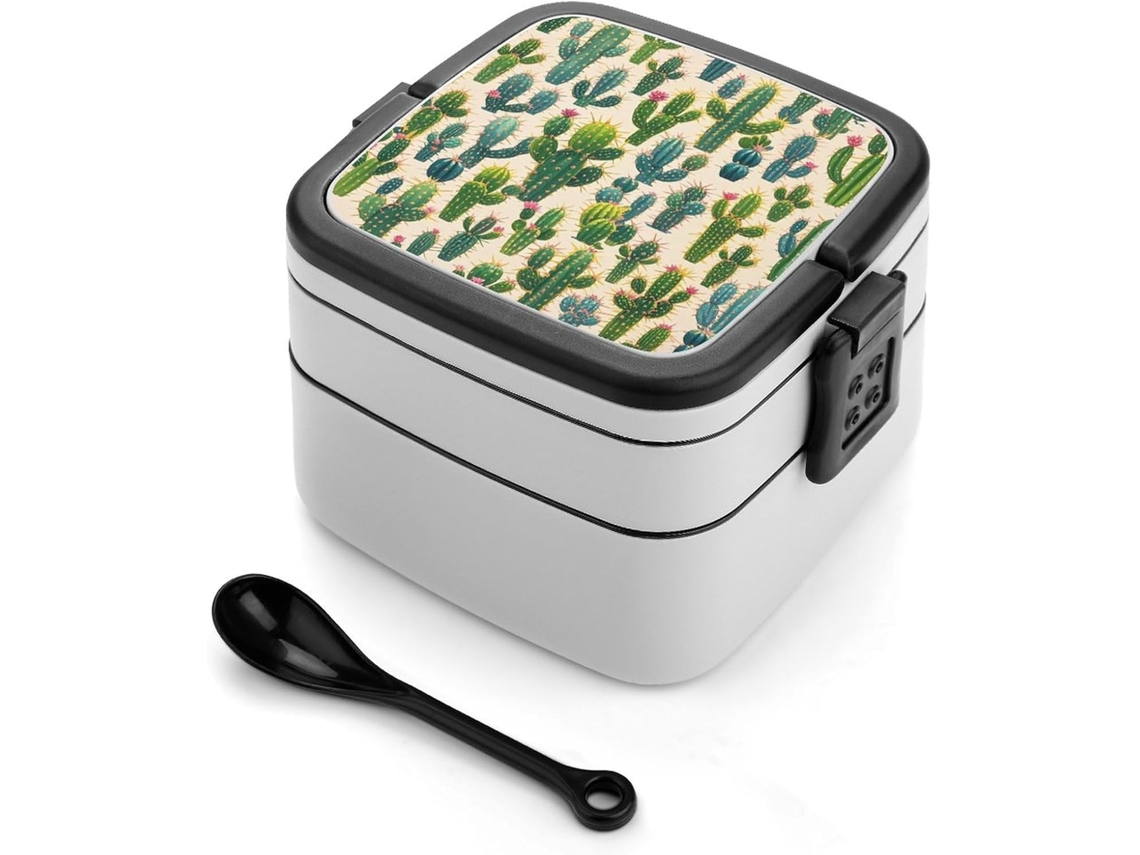 Lancheira Bento De Grande Capacidade Com Design Cacto, Dupla Camada, Empilhável, À Prova De Vazamentos, Para Adultos