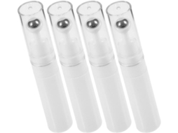 Conjunto de 4 frascos roll-on de acrílico branco para sérum hidratante para a área dos olhos.