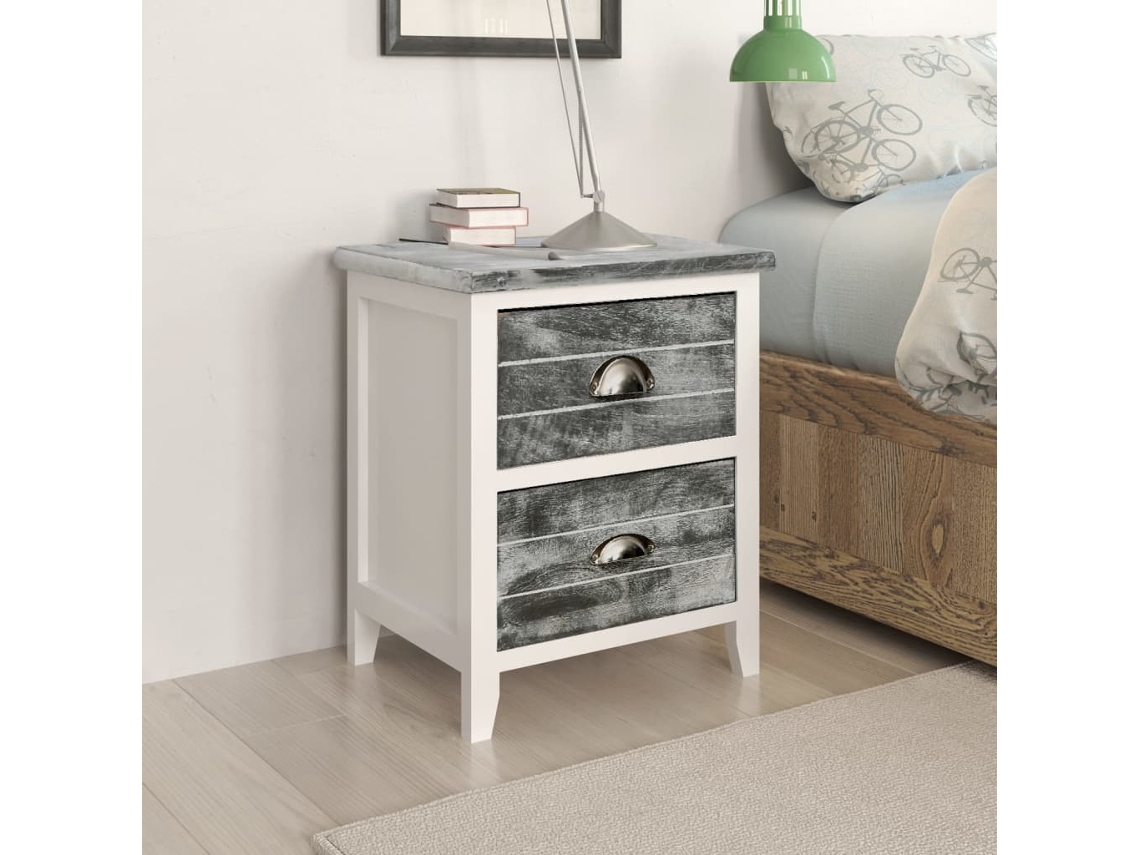 Vidaxl Mesa-de-cabeceira 38x28x45 Cm Madeira Paulownia Cinzento/branco