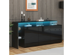 Cômoda E Buffet Preto Brilhante Com Led, Móvel De Sala, Móvel Tv E Móvel De Sala De Jantar Versátil Design Moderno