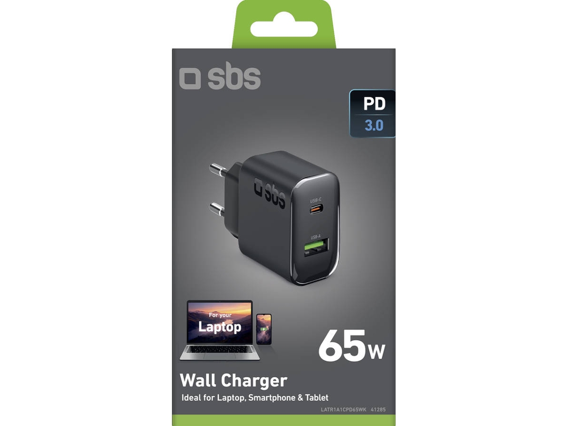 Carregador Portátil SBS (Usb-C+A- PD - 65W - 20V)