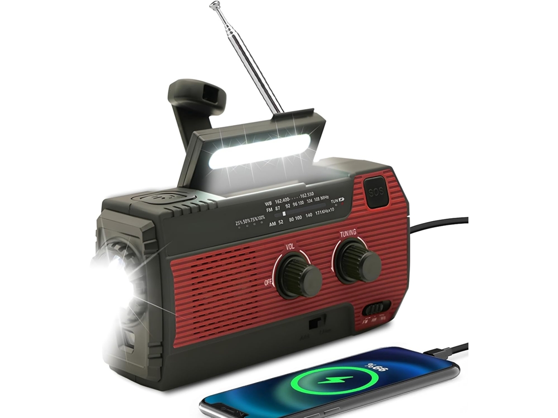 Rádio solar movido a energia eólica, emergência, manivela autossuficiente com lanterna LED, alarme SOS AQUAFORGE