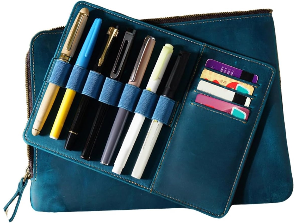 Estojo Escolar Com Zíper, Divisória Removível, 7 Compartimentos Elásticos E Bolso Para Cartões.
