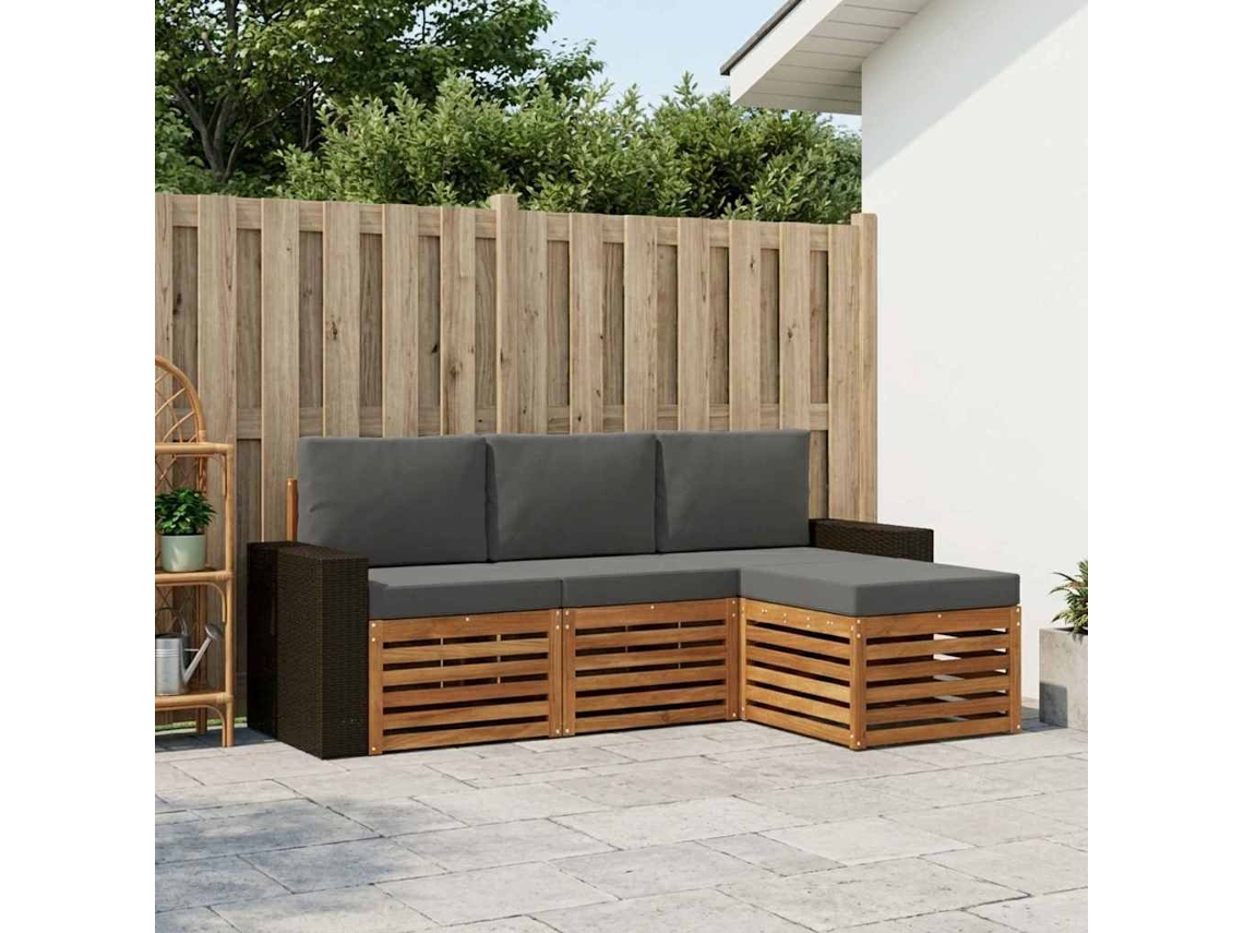 Vidaxl Conjunto De Sofás Para Exterior 4 Unid. Natural E Antracite