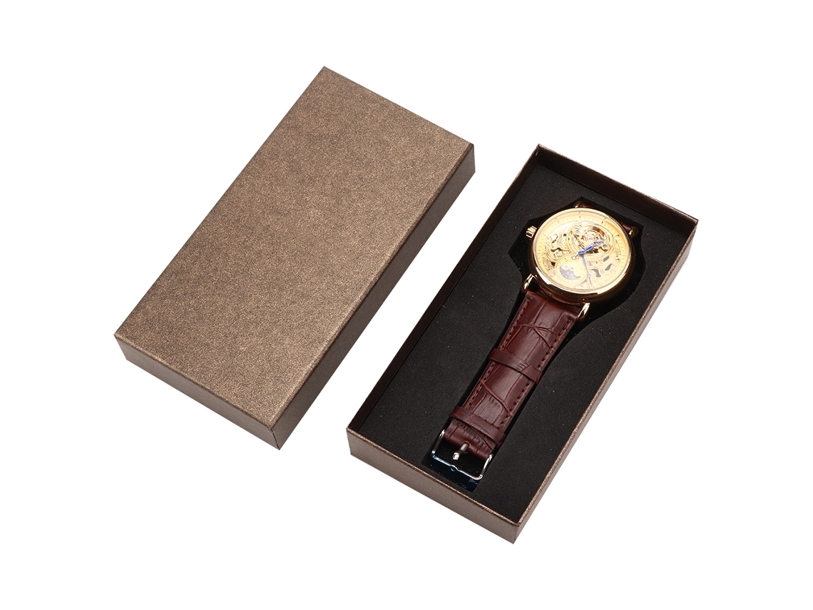 Reloj Automático Mecánico Impermeable Para Hombre Forsining Correa Pu Oro Marrón