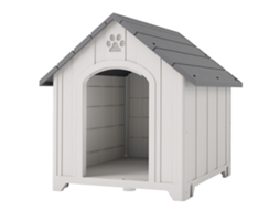 Casota De Exterior Casa Grandes De Plástico Com 2 Janelas Base Elevada Estacas Cinzento