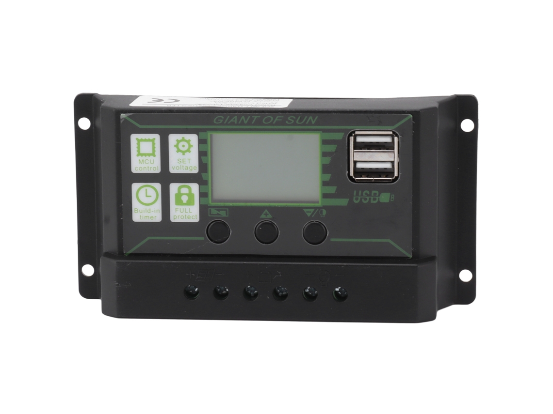 Controlador de Carga Solar PWM com LCD Display e Dual USB 5V para Painéis Solares 200A S/MARCA