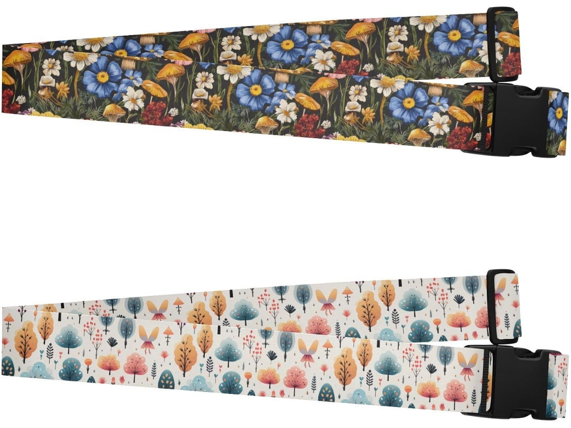 Conjunto De 2 Cintas Bagagem Prado Cogumelo Flores Silvestres Portáteis E Ajustáveis Acessórios Viagem Essenciais
