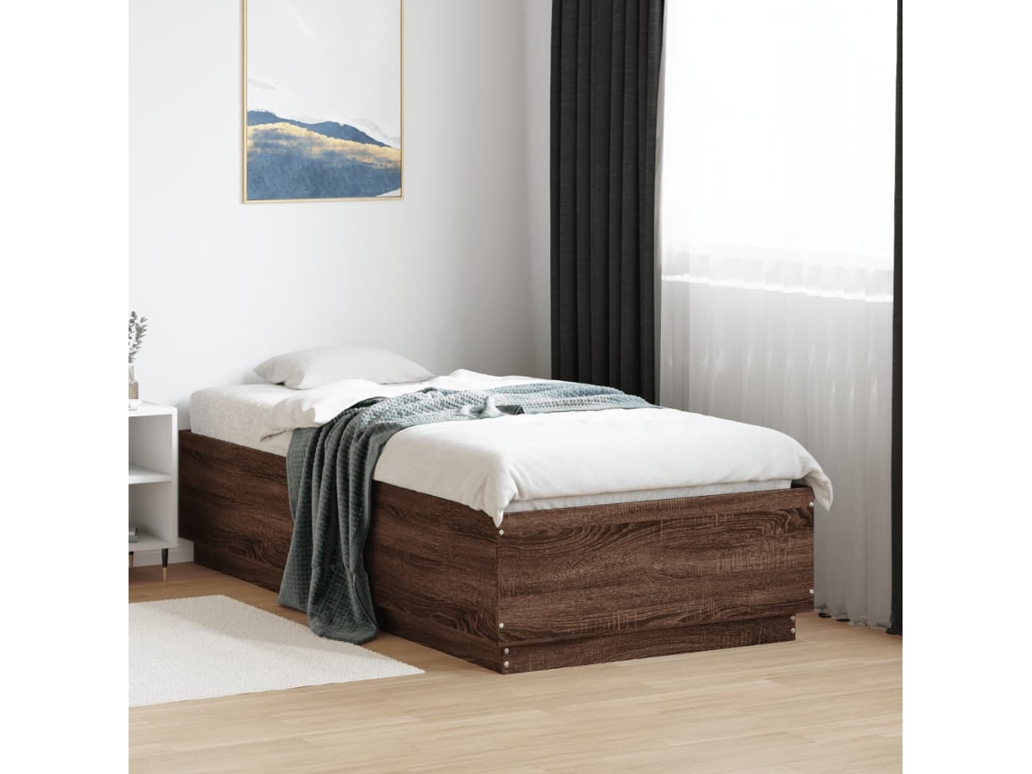 Vidaxl Estrutura de Cama 75x190 Cm Derivados Madeira Carvalho Castanho