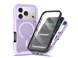 Capa Para Iphone 18 Pro, Proteção 360°,compatível Com Magsafe, Protetor De Ecrã De Vidro Temperado Integrado Roxo Hibbent