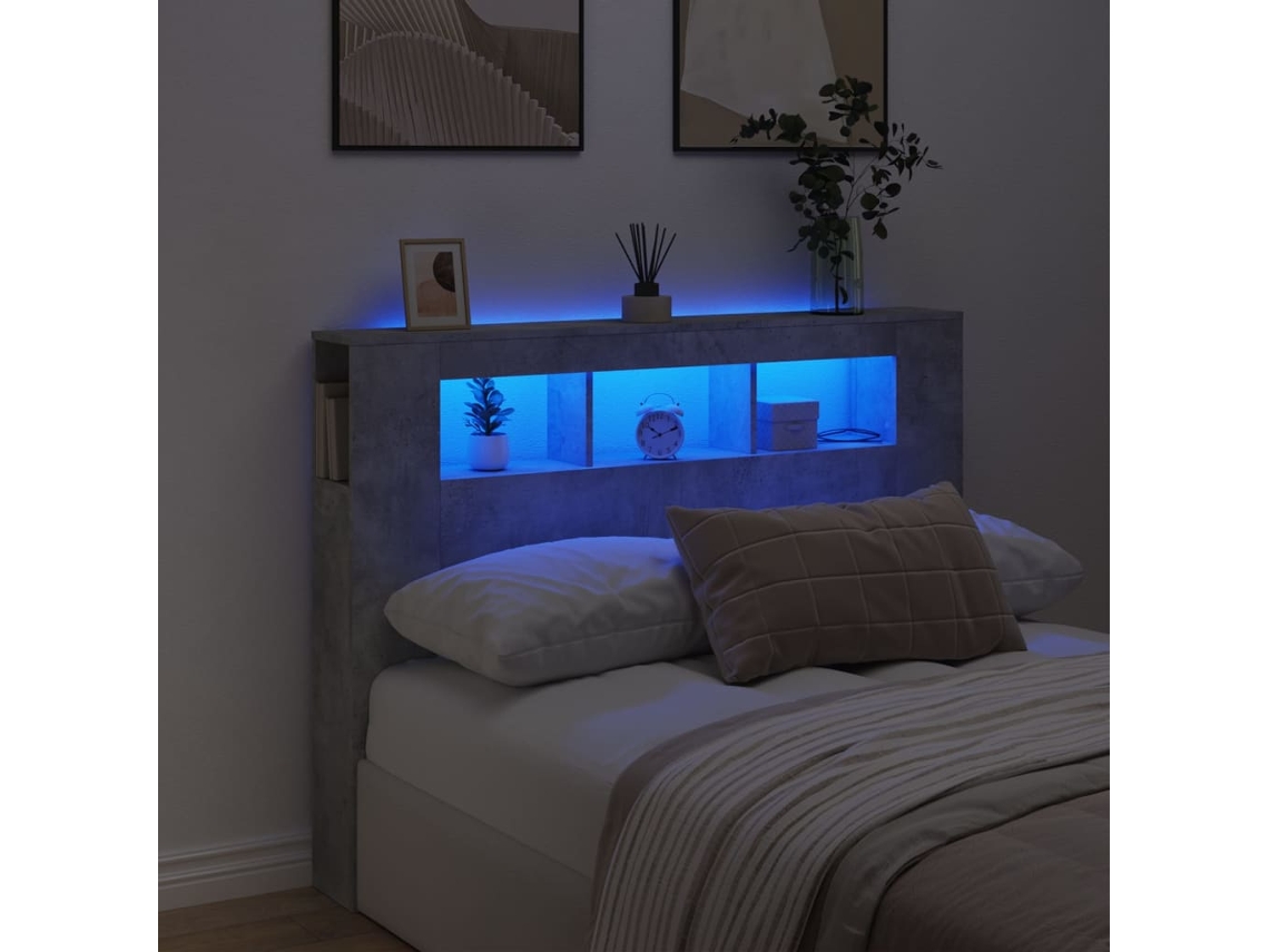 Vidaxl Cabeceira C/ Leds 140x18,5x103,5 Cm Cinzento-cimento