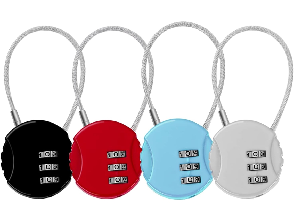 Conjunto de 4 Cadeados de Combinação de 3 Dígitos, Pequenos para Malas AQUAFORGE