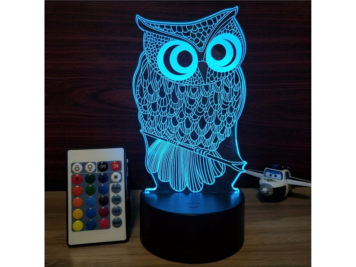 Luz Noturna Infantil, Faixa de Luz Visual 3d com Controle Remoto, 16 Mudanças de Cor, Coruja SIURN