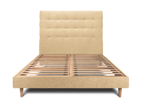 Cama com Cabeceira Estofada SOMMEIL_DE_PLOMB Tecido Amarelo (200x200cm)
