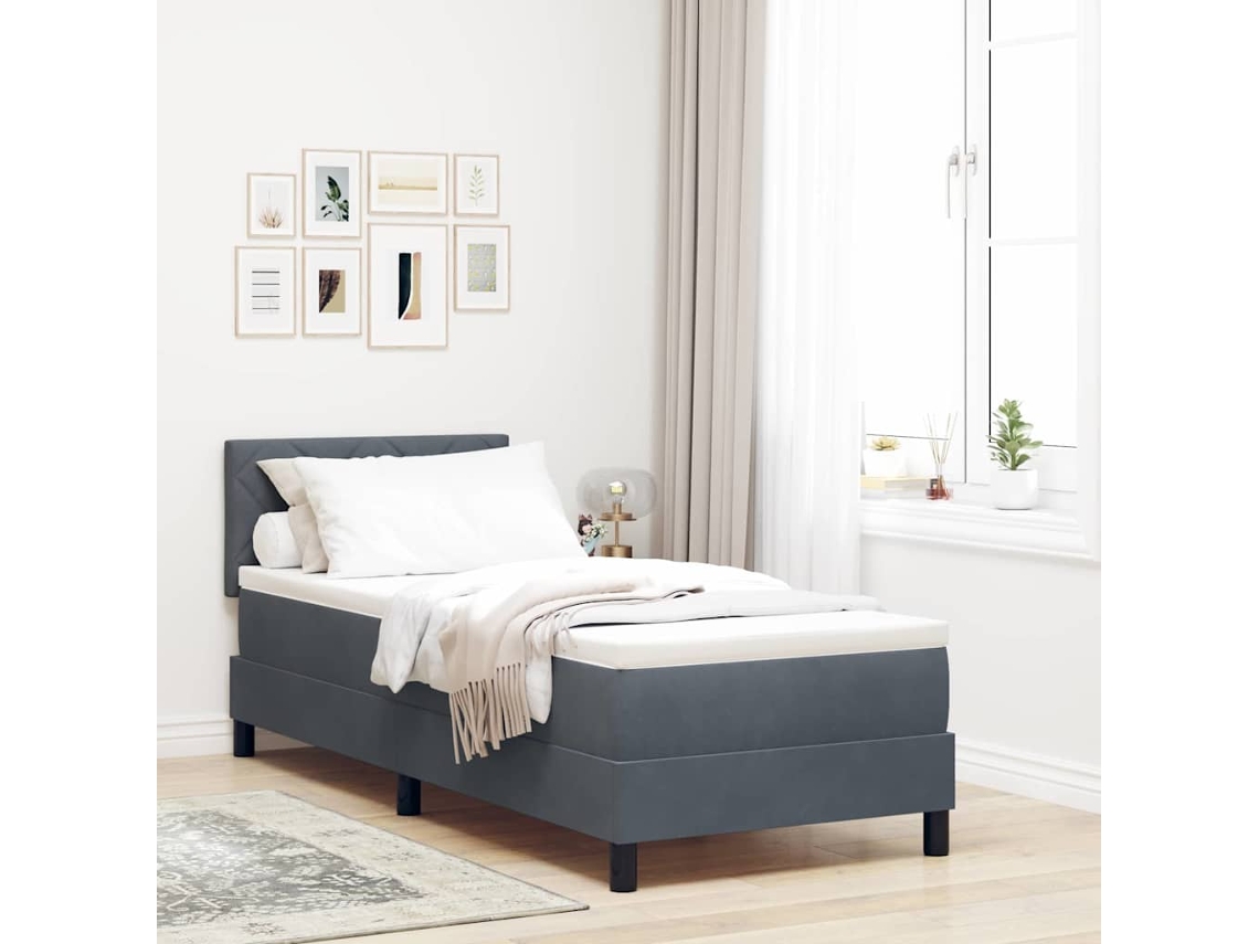 Vidaxl Cama Box Com Cabeceira Cinza Escuro 80 X 200 Cm Veludo