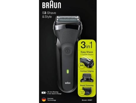 Máquina de Barbear BRAUN 300BT 3 em 1 (Autonomia 30 min - Bateria)
