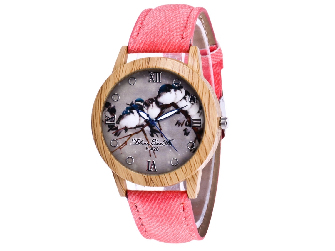 Relógio de Pulso Quartz de Moda com Pulseira de Couro Leisure Elegante Rosa