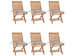 Vidaxl Cadeiras De Jardim Dobráveis C/ Almofadões 6 Pcs Teca Maciça