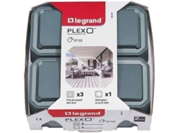 Conjunto De 1 Interruptor Ou Interruptor Bidirecional E 3 Tomadas À Prova Dágua Plexo Cinza Legrand
