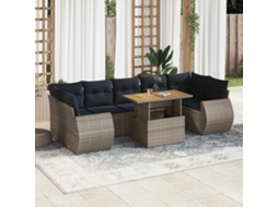 Vidaxl 8 Pcs Conjunto Sofás De Jardim C/ Almofadões Vime Pe Cinzento