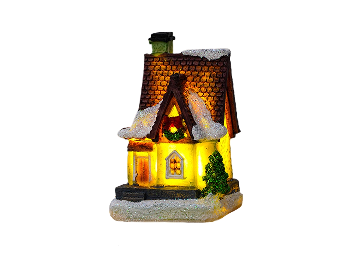 Laxiscreed Decoração De Natal Em Resina Com Casa Luminescente, Neve E Cena Natalícia Pequena