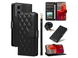 Compre Capa Tipo Carteira De Couro Com Alça De Ombro E Alça De Pulso Preta Para Motorola Moto G85 5g / S50 Neo 5g