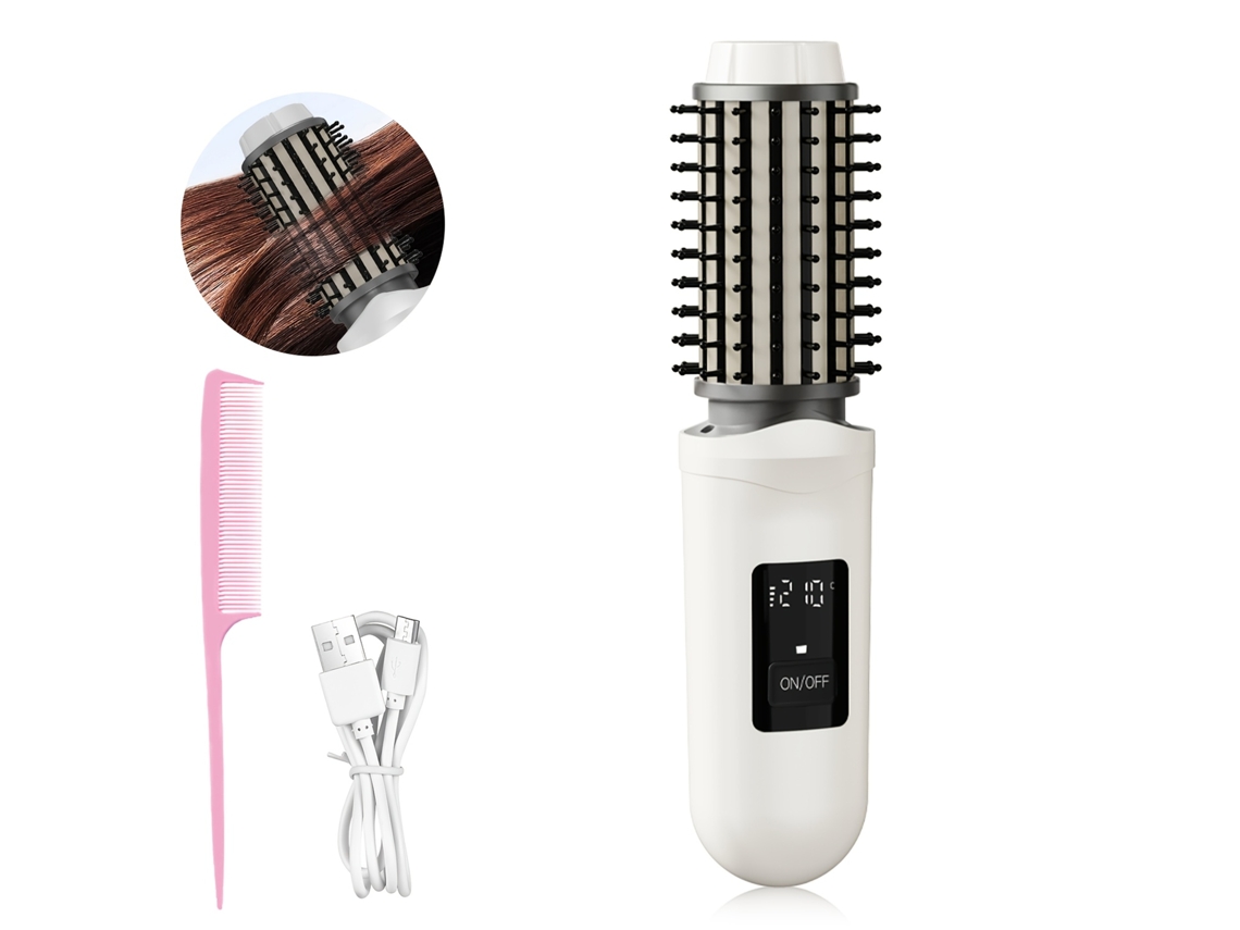 Escova Onduladora Sem Fio Recarregável, 2em1, Tela Led, 3 Temperaturas, Portátil para Viagem STELASPLEN