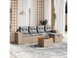 Vidaxl 6 Pcs Conj. Sofás Jardim C/ Almofadões Vime Pe Bege Misturado