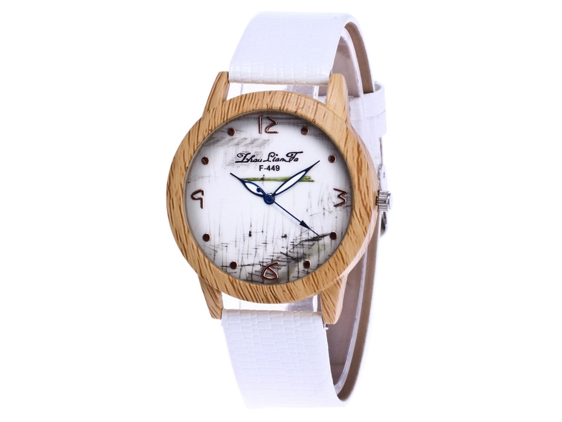 Relógio feminino de quartzo com pulseira de PU estilo crocodilo simples e elegante F-449x (Branco)