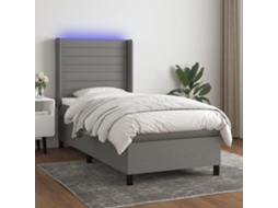 Vidaxl Cama Box Spring C/ Colchão E Led 90x200 Cm Tecido Cinza-escuro