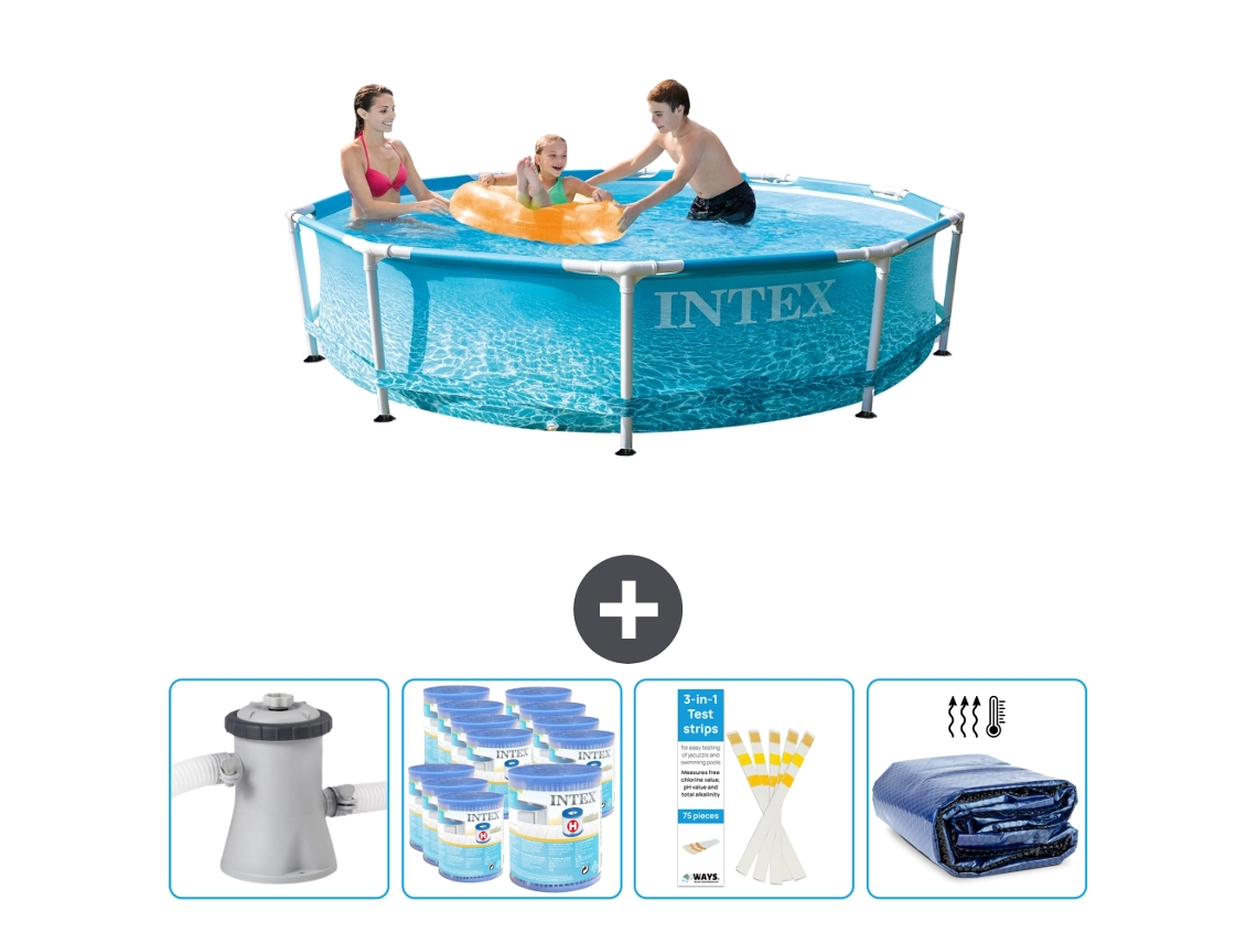 Piscina INTEX com Estrutura Redonda 305 X 76 Cm Impressão D'Água Inclui Bomba Filtros Tiras de Teste Vela Solar