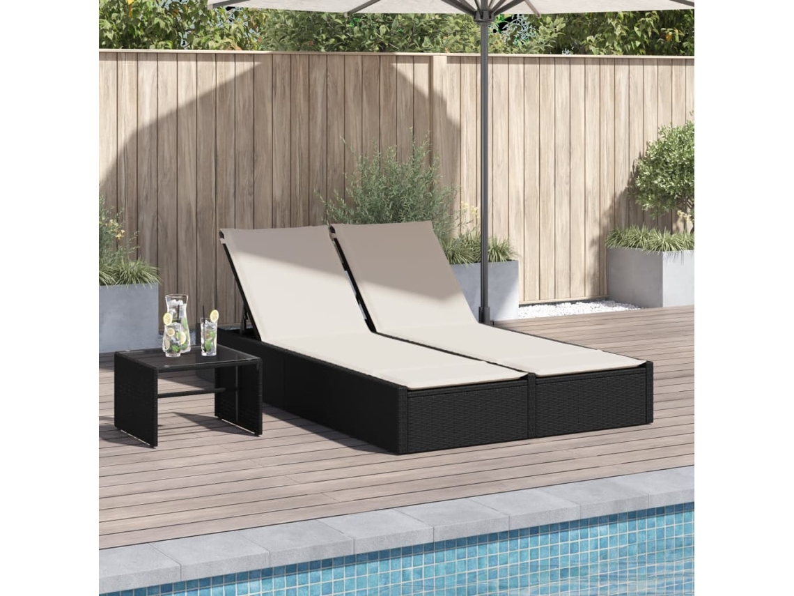 Espreguiçadeira - Chaise Lounge Dupla com Almofadas Vime Pe Preto HARLANV1