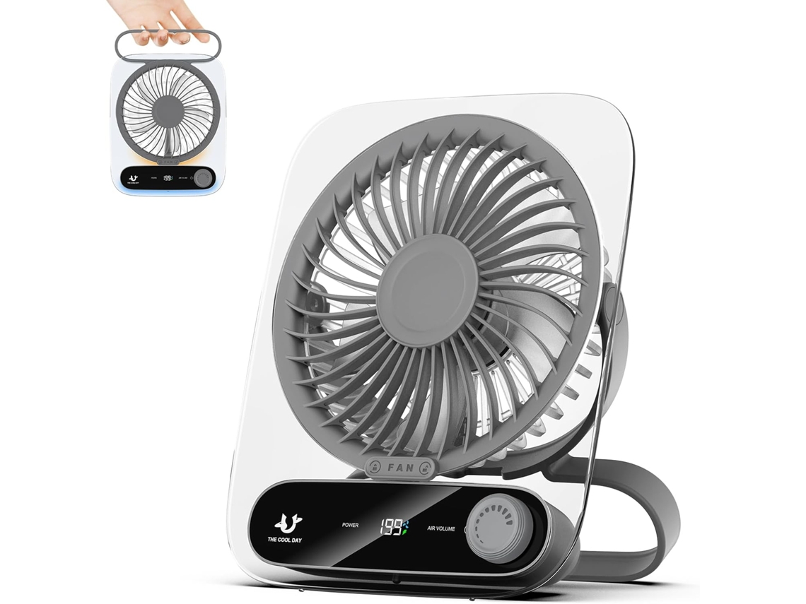 Ventoinha de Mesa Portátil HENTEN HOME recarregável USB, 199 velocidades, ultrafina, cinza