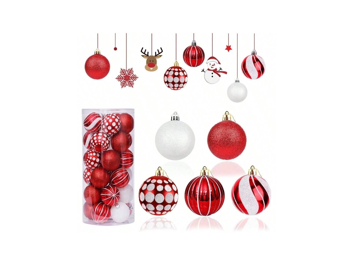 Conjunto De Bola De Natal De Plástico Pintado, Modelo Vermelho E Branco 6cm30pcs Igvtrade