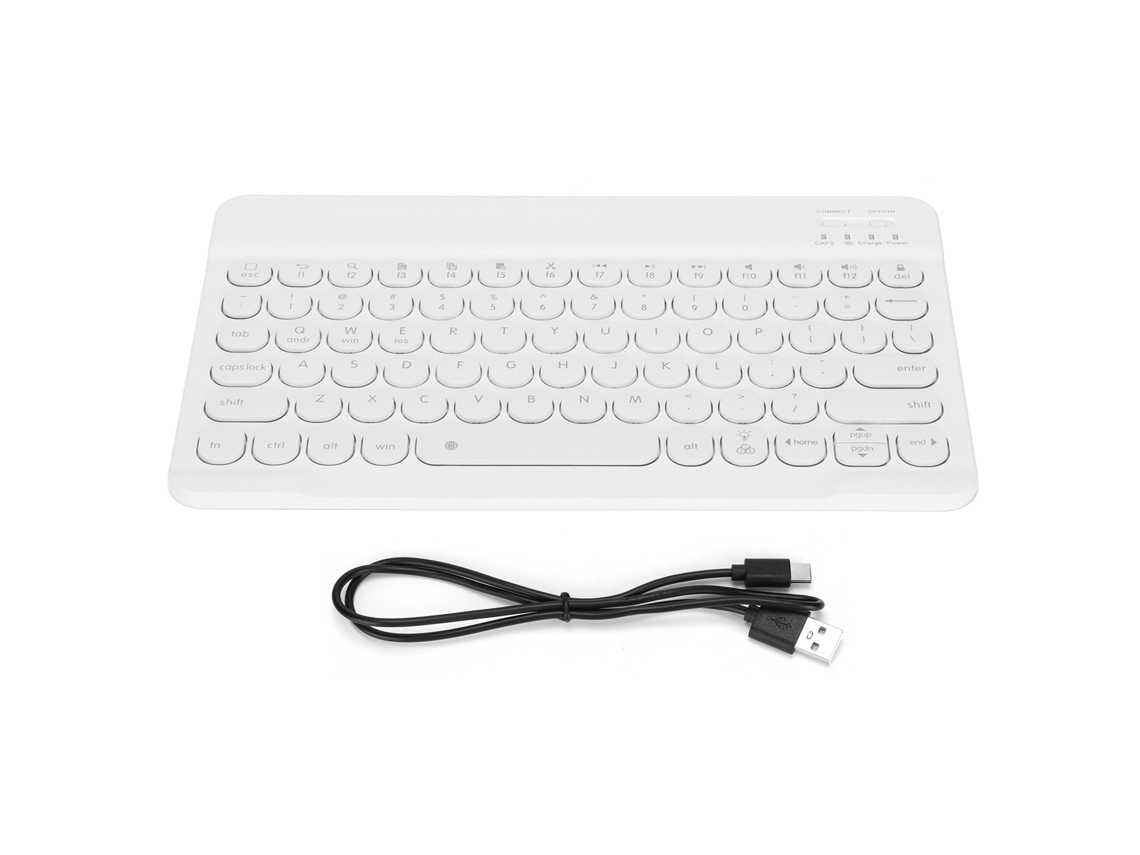 Teclado Sem Fio Com Teclas Redondas 10 Polegadas Iluminado Brushed Acessórios Para Android/win/ios Branco