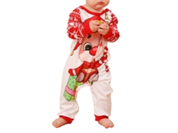 Pijamas Navideños Para Bebé 12-18m Con Estampado De Ciervo, Cuello Redondo Y Puños De Punto Rojo