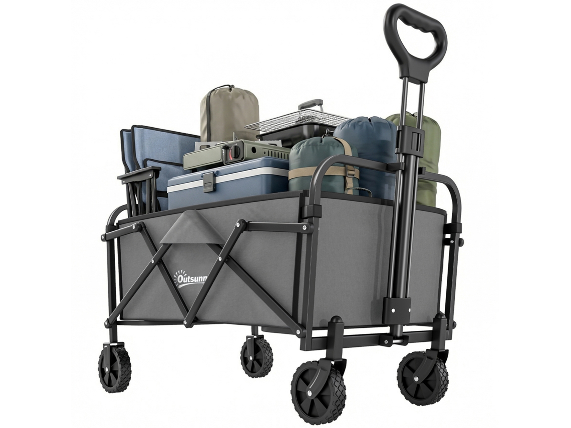 Carrinho de Jardim Carrinho Dobrável Todo terreno 66l Carga 68kg Alça Ajustável 81 X 45 X 89 Cm Cinza Ge