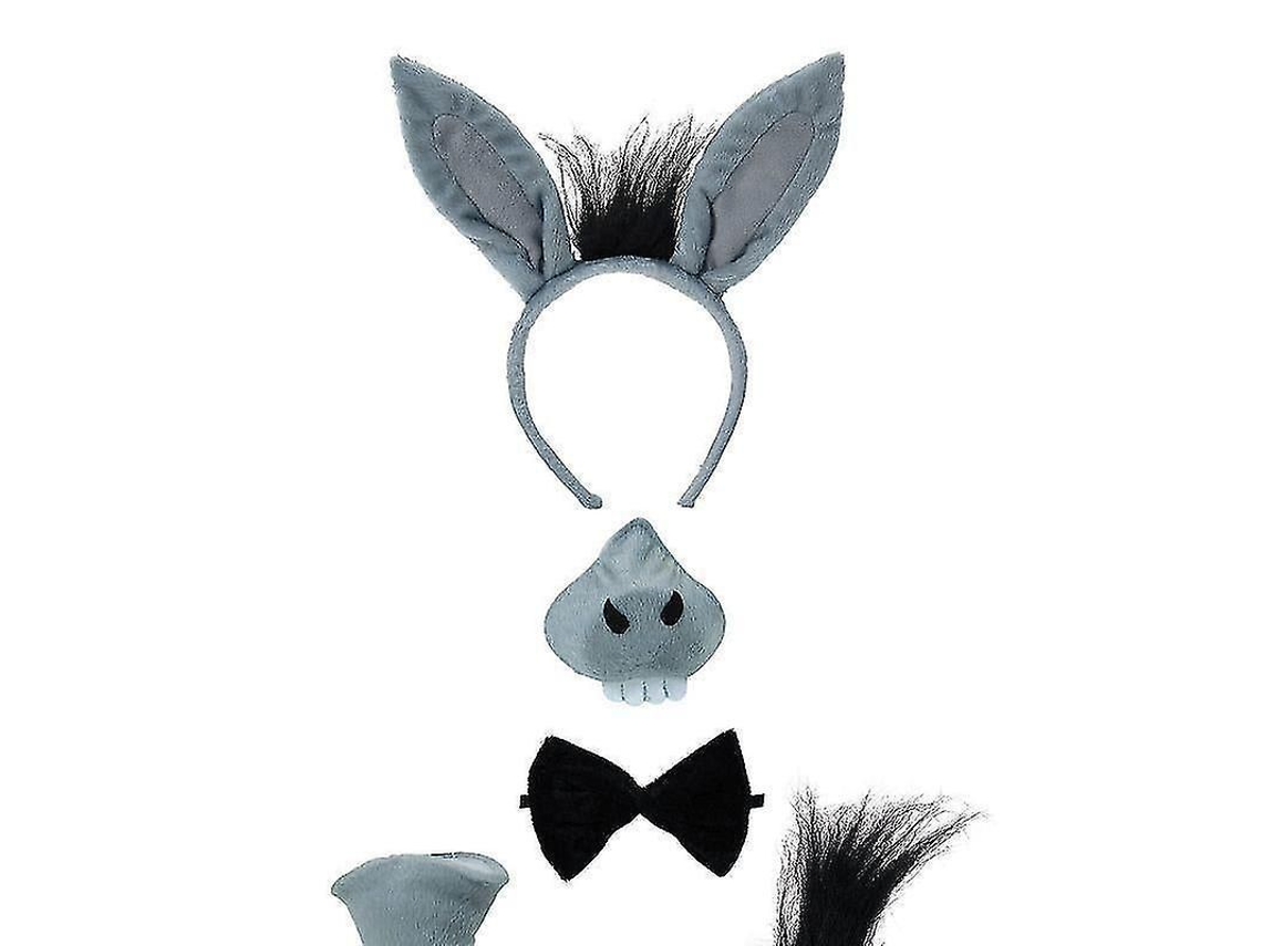 Fasst conjunto de Disfraz de Burro Con Sonido Unisex Talla Única Accesorios de Festa Animal Granja Gris Orejas Cola Corbata Nariz