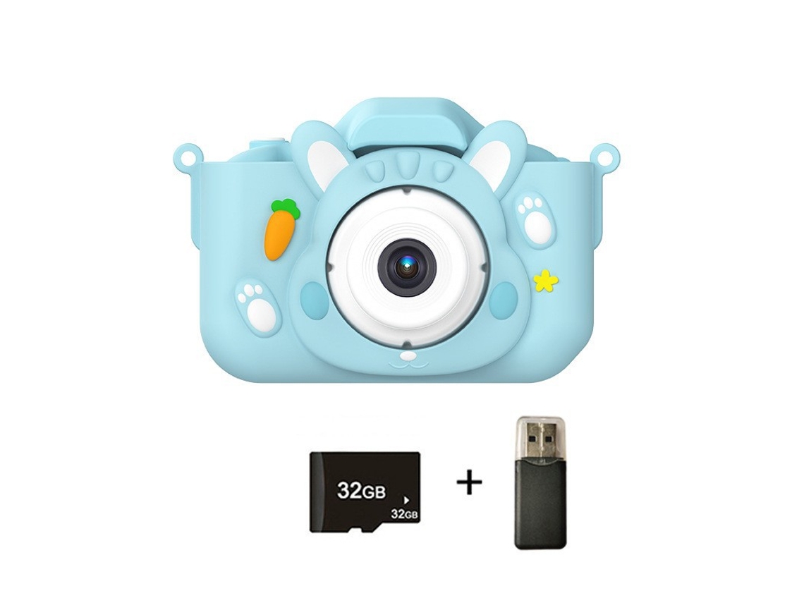 Mini Câmera Infantil Rabbit 4800 W Pixel 2.0 Polegadas Tela Ips Câmera Dupla 32g Azul Brilvibera