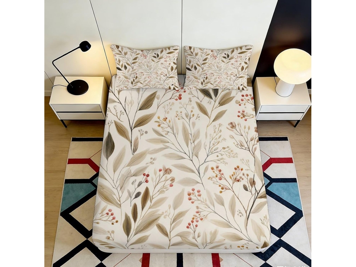 Conjunto de Cama com Folhas Botânicas em Microfibra Fronha 200x25cm