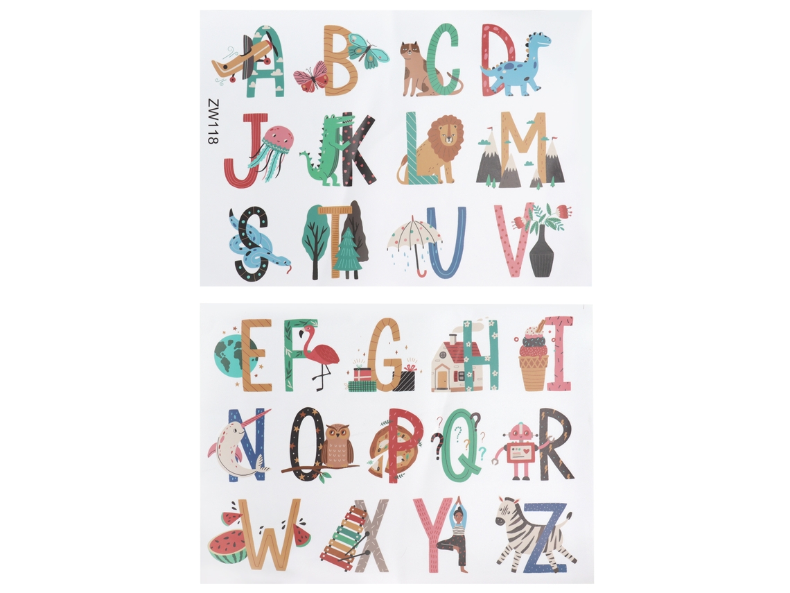 Adesivos de Parede com Padrões de Animais, Plantas, Letras em Inglês, Decorativos para Quarto Infantil S/MARCA