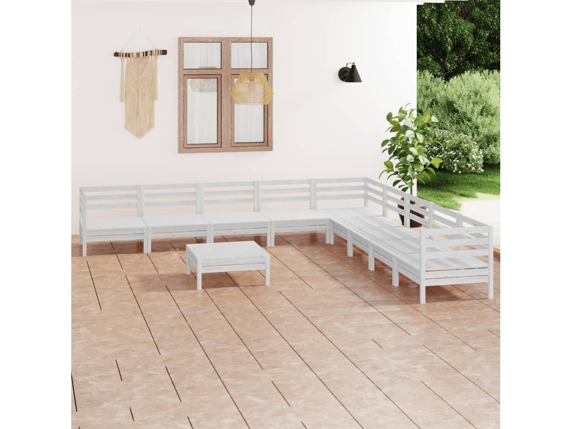 Vidaxl 10 Pcs Conjunto Lounge De Jardim Pinho Maciço Branco