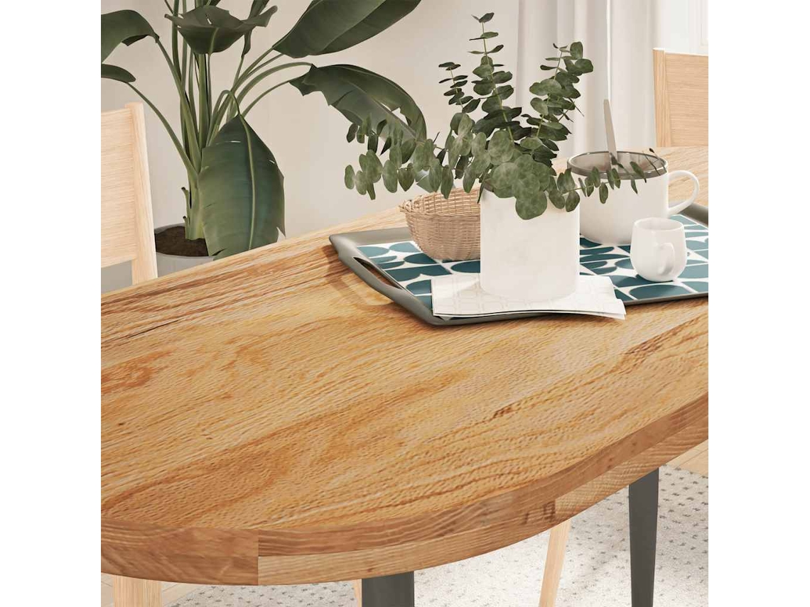 Vidaxl Tampo De Mesa 140x60x4 Cm Carvalho Maciça Oval Castanho-claro