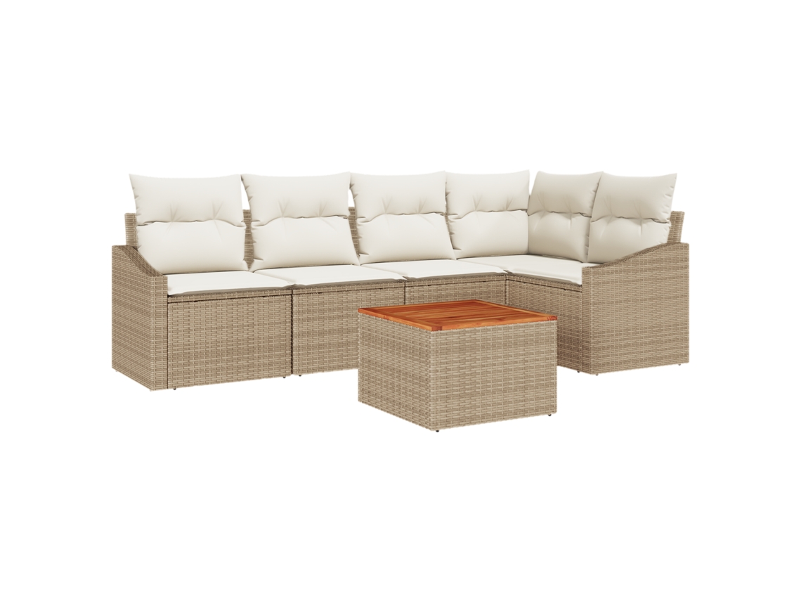 Conjunto 6 Sofá Exterior Vidaxl Bege Vime Pe (233,5 X 123,5 X 69 Cm)