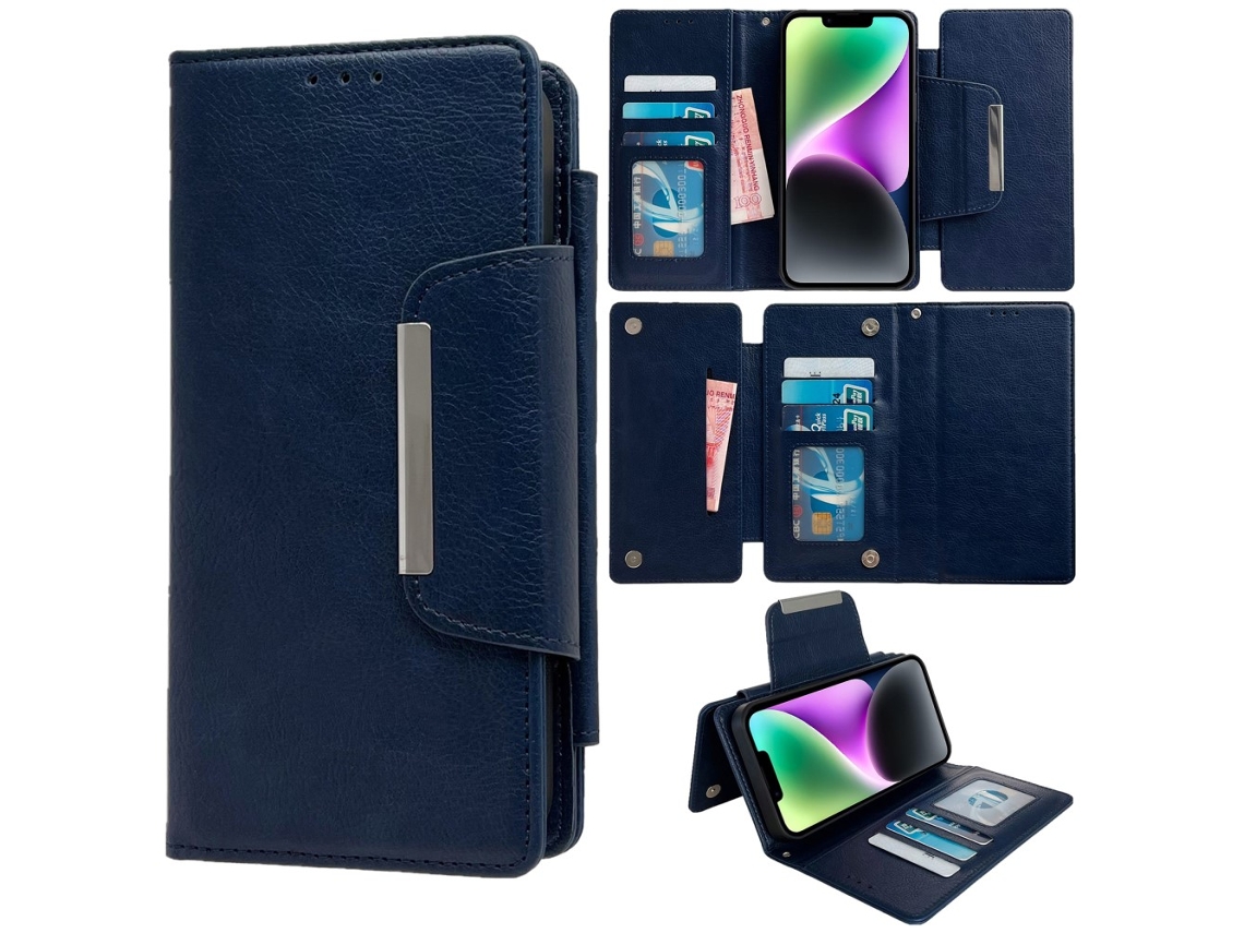 Capa Destacável Para Iphone 14 Plus Pele Sintética Azul