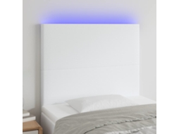Vidaxl Cabeceira Cama C/ Led Couro Artificial 90x5x118/128 Cm Branco