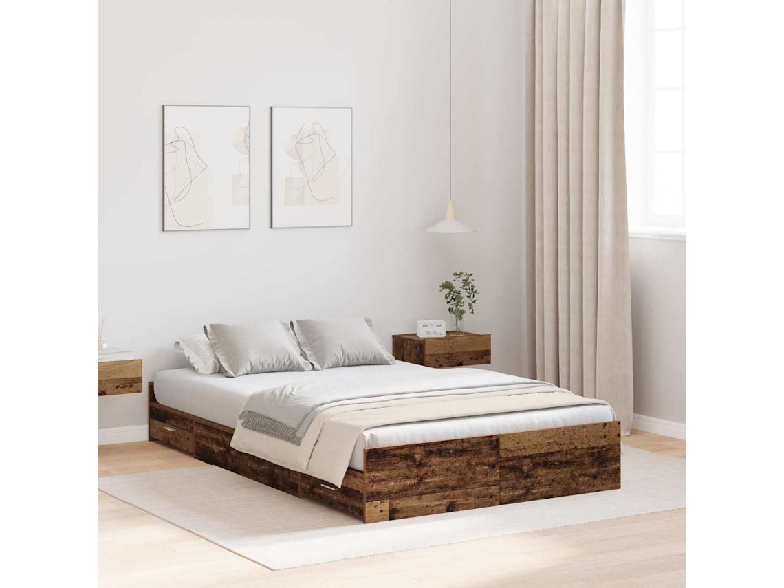 Vidaxl Estrado De Cama Com Arrumação Madeira Antiga 120 X 190 Cm